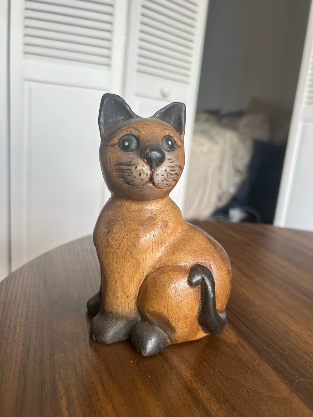 Wooden Brown Cat Figurine - Decorative Pet Statue